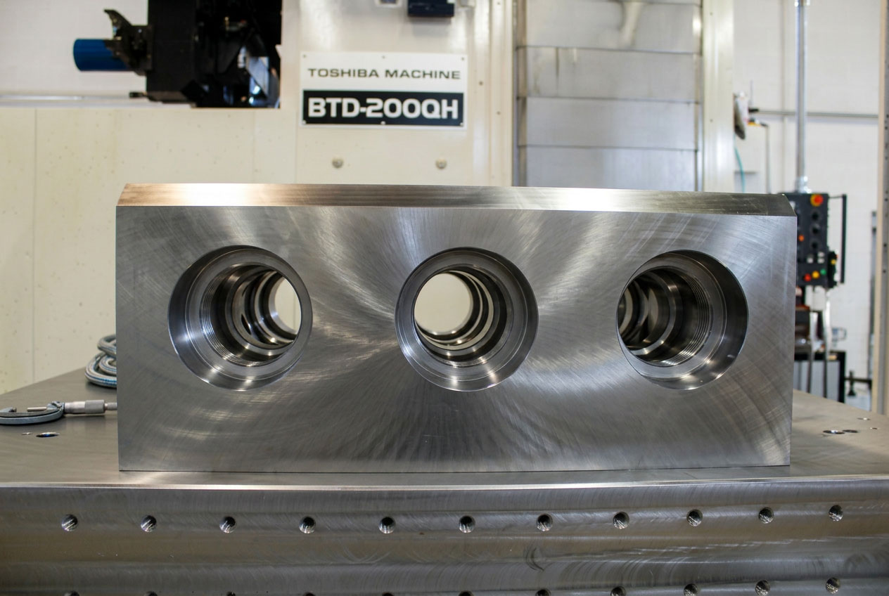 Machined component in front of Toshiba machine